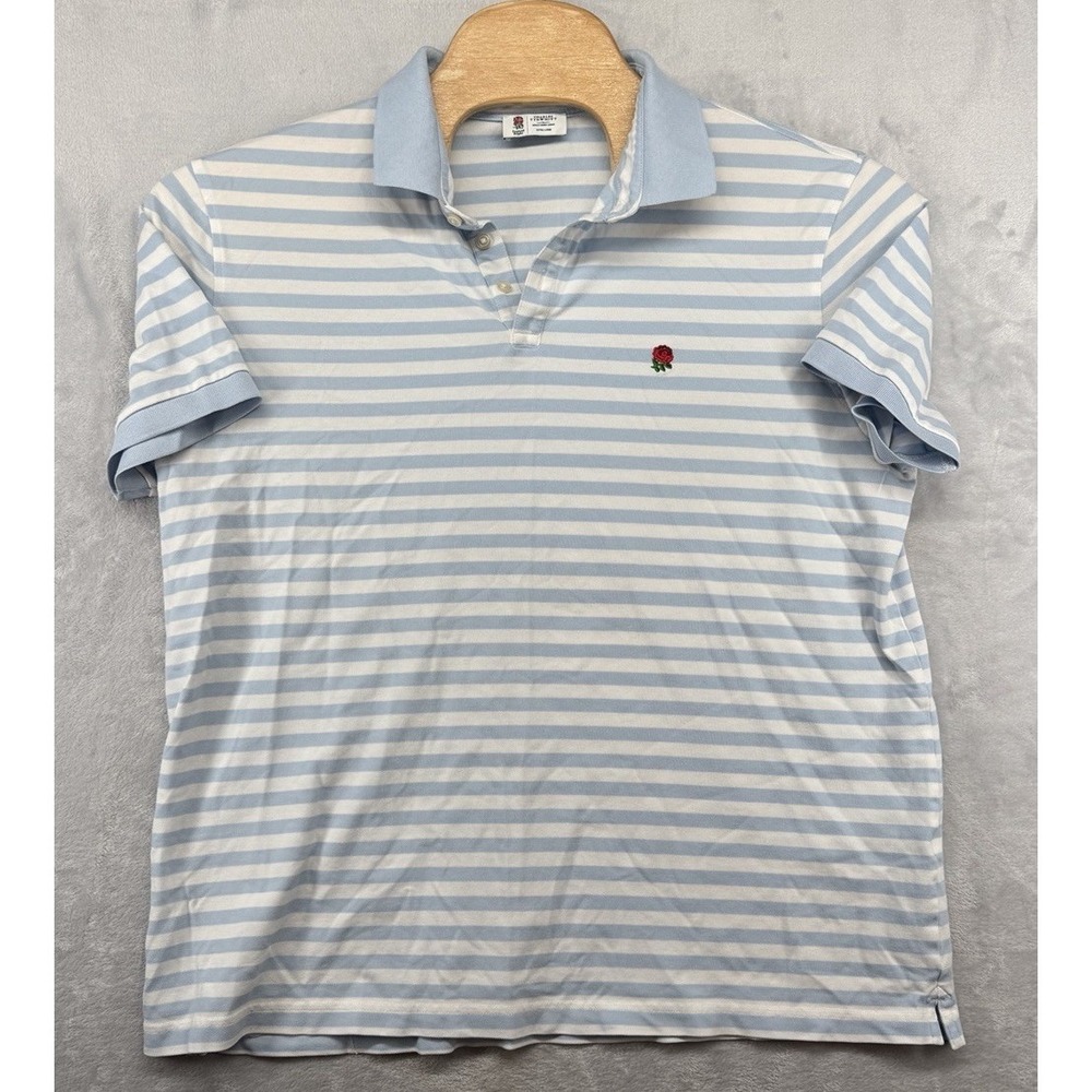Charles Tyrwhitt England Rugby Polo Shirt White Blue‎ Striped Men's XL